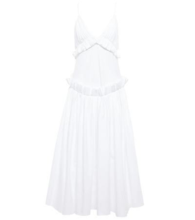 Khaite Andrina Ruffled Washed-cotton Midi Slip Dress In White