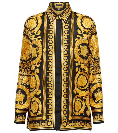 Versace Baroque Heritage Silk Formal Shirt In Black