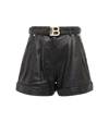 Balmain High Waist Lambskin Leather Belted Shorts In 0pa Noir