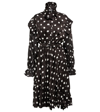 Balenciaga Black Ruffle Spot Print Midi Dress In Nero/bianco