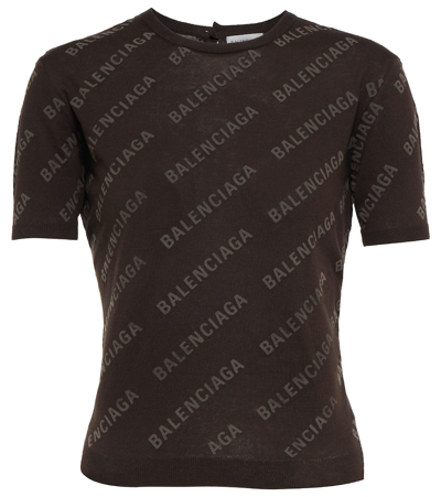 Balenciaga Logo Puff-print Crop Sweater In Brown