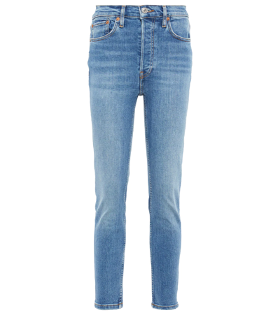 Re/done High-rise Skinny-fit Jeans Frayed Hem In Blue