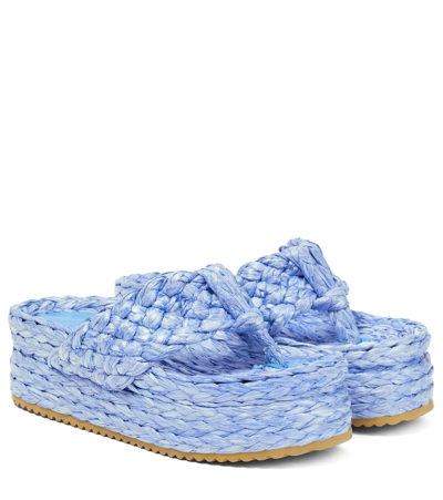 Dodo Bar Or Blanca 50 Raffia-woven Flatform Sandals In Blue