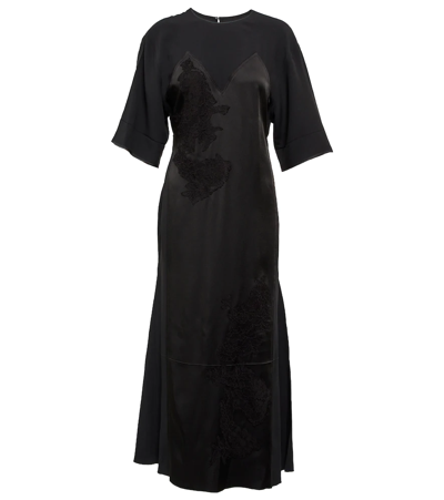 Victoria Beckham Floral-lace Short-sleeve Crepe Midi Dress In Black
