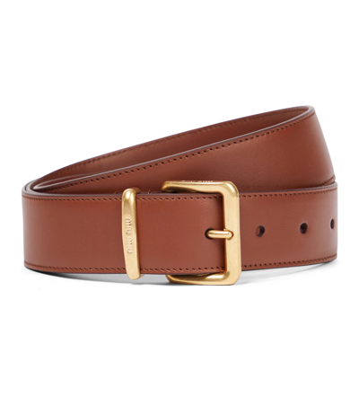 Miu Miu Leather Belt In Tabacco