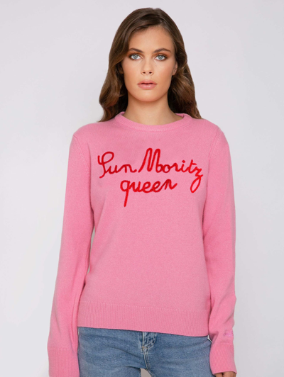 Mc2 Saint Barth Woman Sweater With St. Moritz Queen Embroidery In Pink