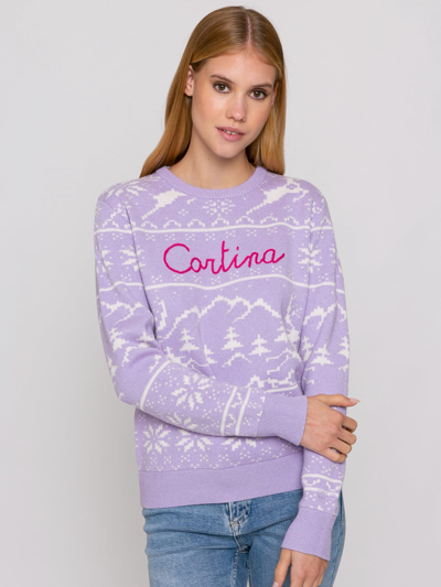 Mc2 Saint Barth Woman Sweater With Norwgian Style Print And Cortina Embroidery In Purple