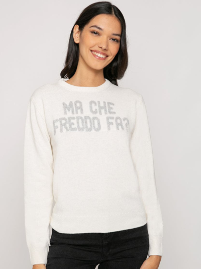 Mc2 Saint Barth Woman Sweater With Ma Che Freddo Fa? Print In White