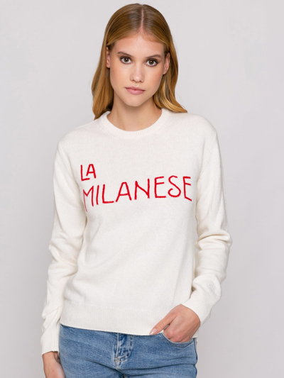 Mc2 Saint Barth Woman Sweater With La Milanese Embroidery Michela Proietti Co-lab In White