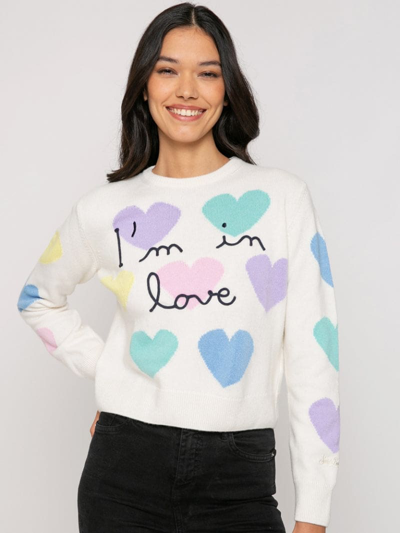 Mc2 Saint Barth Woman Sweater With Hearts Print And Im In Love Embroidery In White