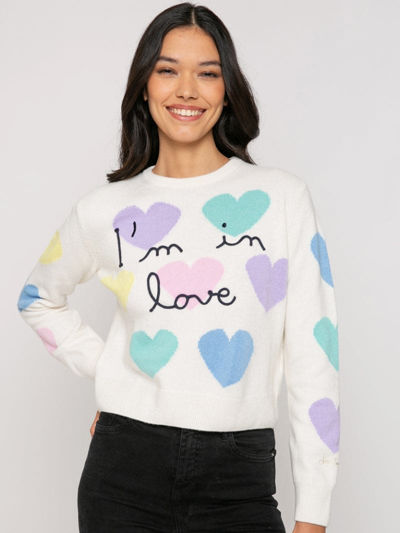 Mc2 Saint Barth Woman Jumper With Hearts Print And Im In Love Embroidery In White