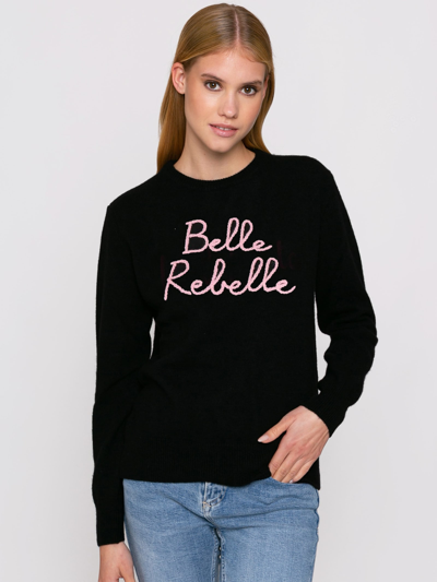 Mc2 Saint Barth Woman Sweater With Belle Rebelle Embroidery In Black
