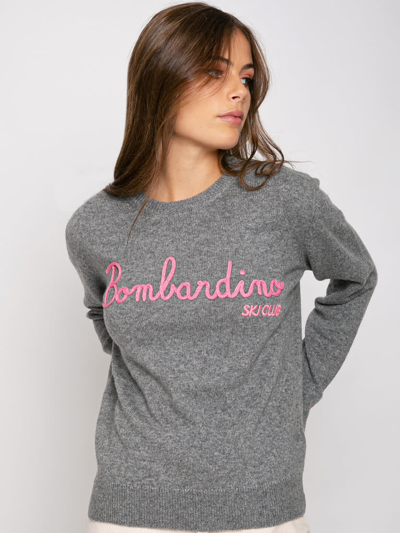 Mc2 Saint Barth Woman Sweater With Bombardino Ski Club Embroidery In Grey