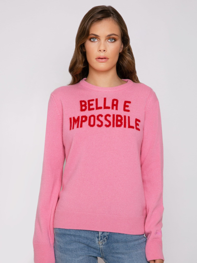 Mc2 Saint Barth Woman Sweater With Bella E Impossibile Print In Pink
