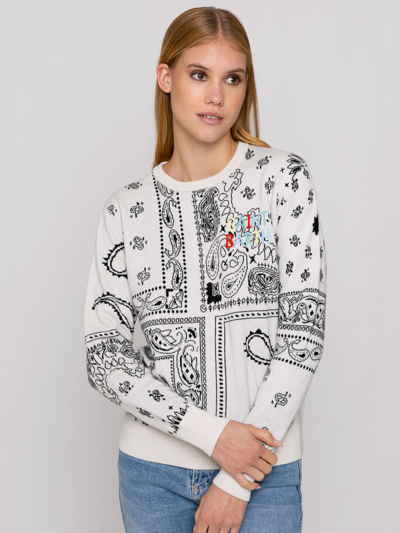 Mc2 Saint Barth Woman Sweater With Bandanna Print And Saint Barth Embroidery In White