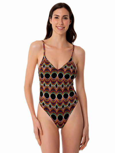 Mc2 Saint Barth Woman One Piece Swimsuit With Pattern In Brown