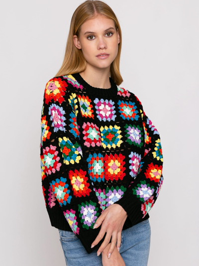 Mc2 Saint Barth Woman Multicolor Crochet Sweater In Black