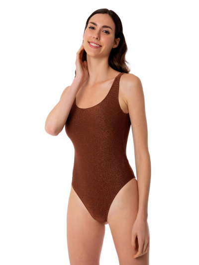Mc2 Saint Barth Woman Lurex One Piece Swimsuit In Brown