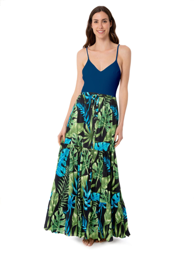 Mc2 Saint Barth Woman Long Skirt With Tropical Print In Black