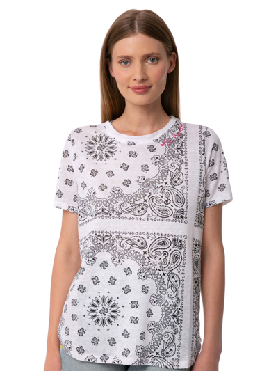 Mc2 Saint Barth Woman Linen T-shirt With Bandanna Print In White