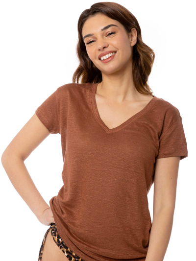 Mc2 Saint Barth Woman Linen T-shirt In Brown