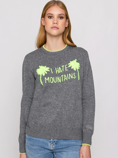 Mc2 Saint Barth Woman Grey Sweater Yellow Fluo I Hate Mountains Embroidery In Emb Hate Palms 15m94