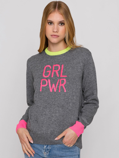 Mc2 Saint Barth Woman Grey Sweater Girl Pwr Fluo Embroidery And Fluo Details