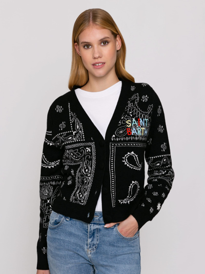 Mc2 Saint Barth Woman Cropped Cardigan With Saint Barth Embroidery In Black
