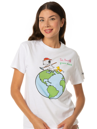 Mc2 Saint Barth Woman Cotton T-shirt With Snoopy Print Snoopy - Peanuts Special Edition In White