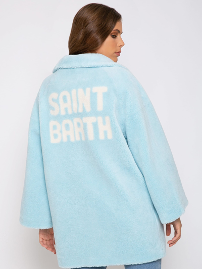 Mc2 Saint Barth Woman Coat Light Blue Teddy Fabric