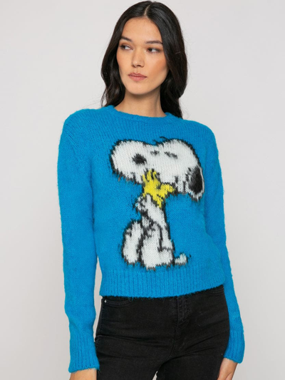 Mc2 Saint Barth Woman Brushed Sweater With Snoopy Print Peanuts Special Edition In Blue