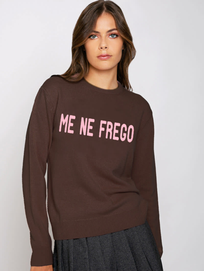 Mc2 Saint Barth Woman Brushed Sweater With Me Ne Frego Print In Brown