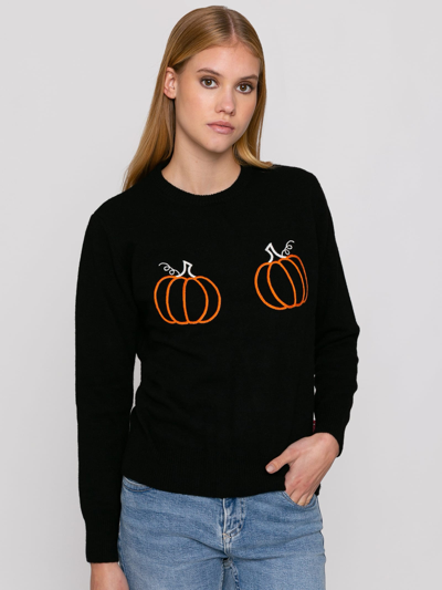 Mc2 Saint Barth Woman Black Sweater Pumpkins Embroidery