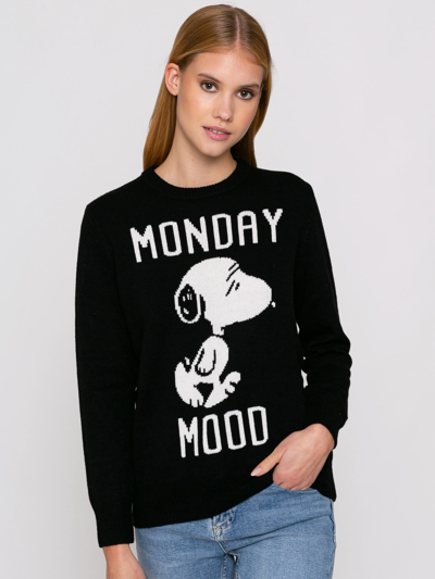 Mc2 Saint Barth Woman Black Sweater Monday Mood Snoopy - Special Edition