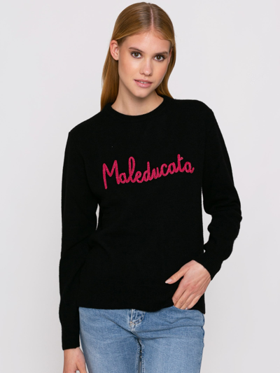 Mc2 Saint Barth Woman Black Sweater Maleducata Lurex Embroidery