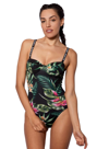 Mc2 Saint Barth Tropical Leaves One Piece In Black