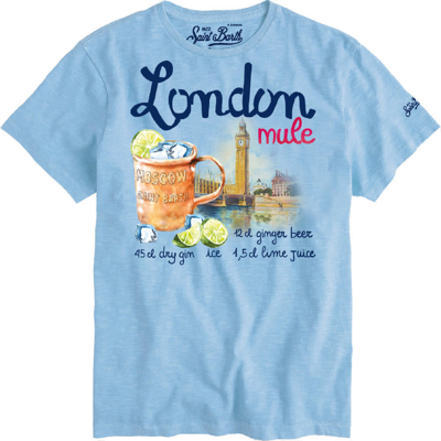Mc2 Saint Barth T-shirt Man London Mule Print In Blue