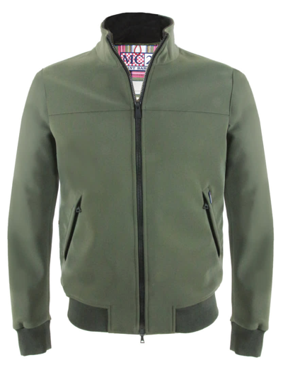 Mc2 Saint Barth Solid Military Green Mid Season Jacket With Red And White Tartan Print Lining