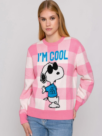 Mc2 Saint Barth Snoopy Im Cool Print Woman Sweater Peanuts Special Edition In Pink