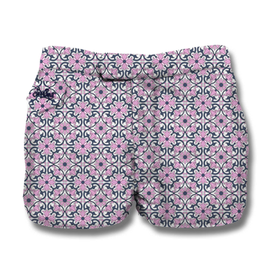 Mc2 Saint Barth Short Lentgh Swim Shorts With Maiolica Print In Pink