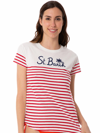 MC2 SAINT BARTH RED STRIPED COTTON T-SHIRT WITH ST. BARTH EMBROIDERY