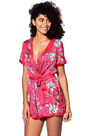 MC2 SAINT BARTH RED SHORT JUMPSUIT WITH WHITE FLOWER PRINT