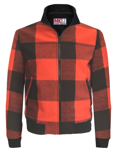 Mc2 Saint Barth Red And Black Checked Mid Season Jacket Wool Effect