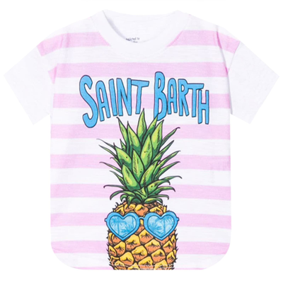 Mc2 Saint Barth Kids' Pineapple Print Girls T-shirt In Pink
