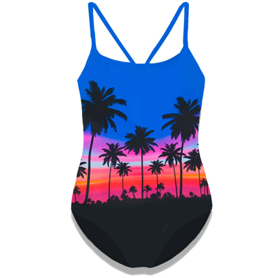 Mc2 Saint Barth Kids' Palm Print Girls One Piece In Black