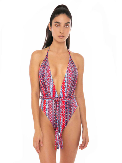 Mc2 Saint Barth One Piece Gipsy Print In Blue