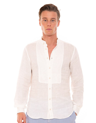 Mc2 Saint Barth Off White Embroidered Man Linen Shirt