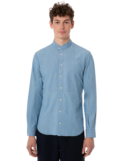 Mc2 Saint Barth Man Light Blue Denim Linen Shirt