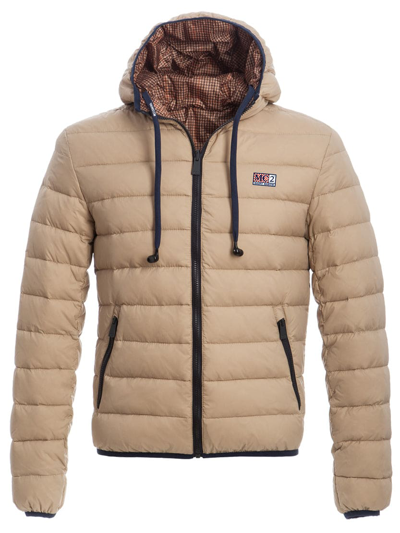 Mc2 Saint Barth Man Double Face Beige Down Jacket In White