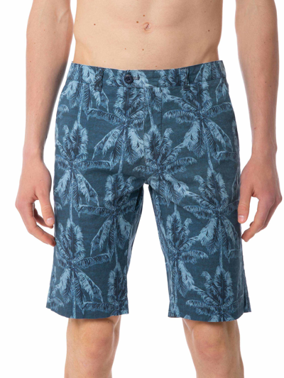 Mc2 Saint Barth Man Cotton Bermuda With Palm Print In Blue